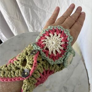 Handmade Crochet Mandala Fingerless Gloves Boho Cottagecore Wrist Warmers